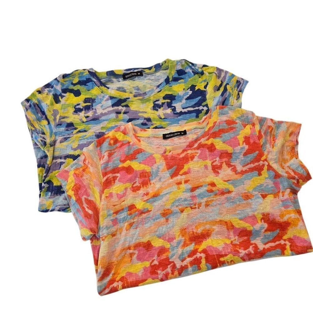 David Kline Womens Two Colorful Short Sleeve Lightweight Tee Shirts Size Medium - Picture 5 of 12